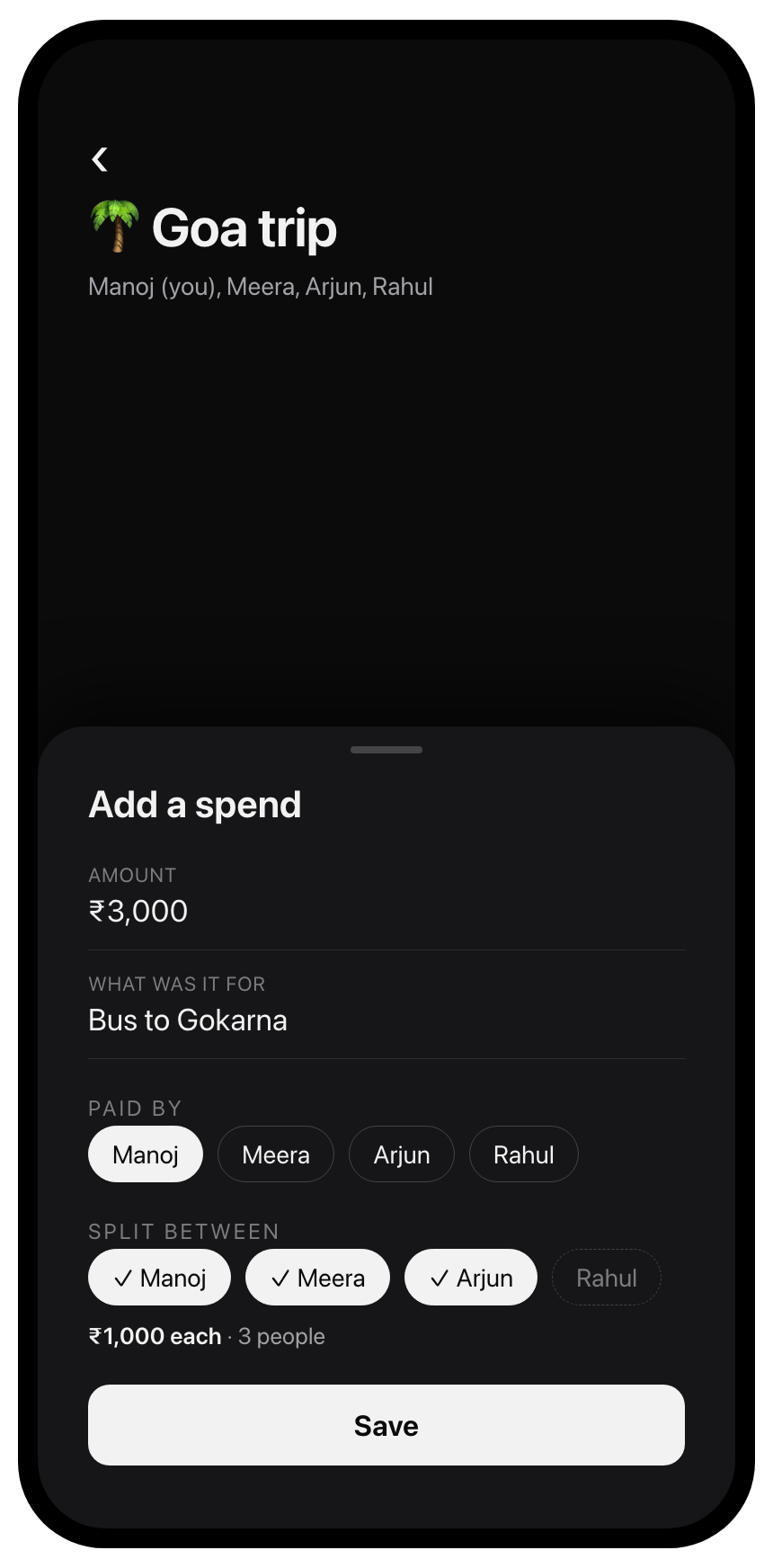 Adding a spend split between three of four people